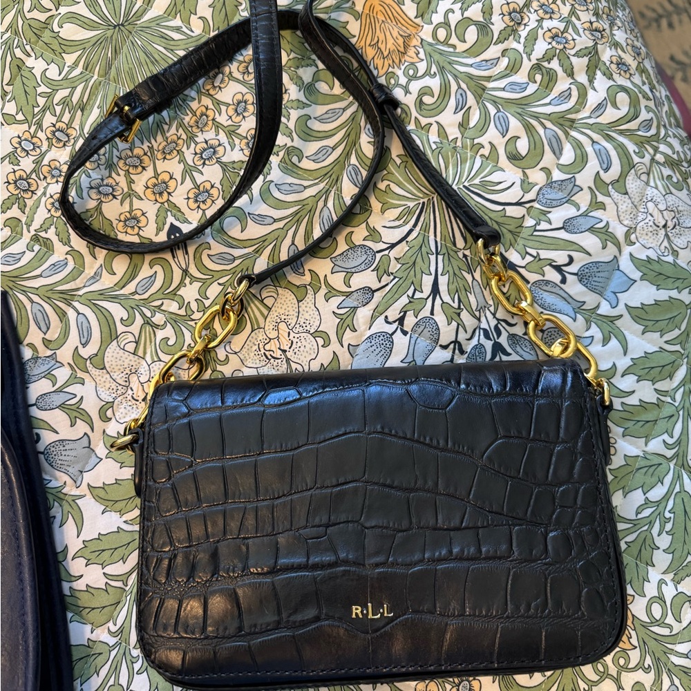 Ralph Lauren Black Croc-Embossed Women's Bag